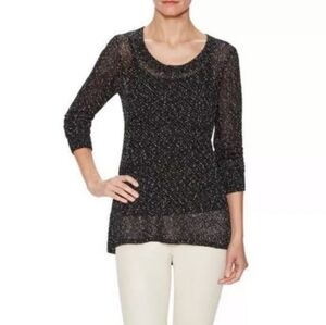 Eileen Fisher Open Knit Linen Blend Pullover Sweater